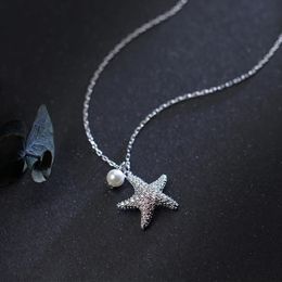 Modian Marine Life collier réglable pour femmes brillant Zircon étoile de mer perle en argent Sterling 925 pendentif collier bijoux fins 231012