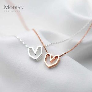 Hanger kettingen Modian rosé goud kleurrijke geometrische hart ketting charmant en sexy 100% 925 sterling zilveren hanger dames feest sieraden cadeau