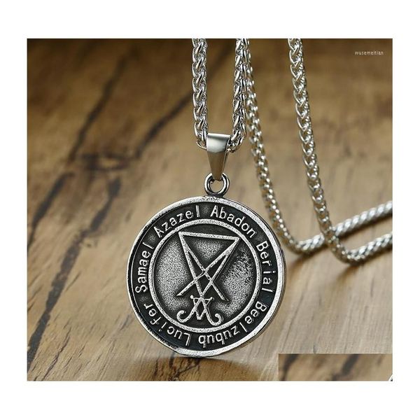 Pendentif Colliers Modyle Double Côtés Portable Sigil De Lucifer David Étoile Pendentifs En Acier Inoxydable Hommes Collier Païen Occt Mâle Dro Dhx8Q