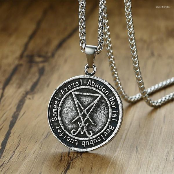 Pendentif Colliers Modyle Double Côtés Portable Sigil De Lucifer David Étoile Pendentifs En Acier Inoxydable Hommes Collier Païen Occulte Mâle Bijoux