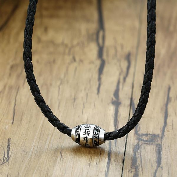 Pendentif Colliers Modyle Hommes Collier 9 Mots Bouddha Mantra Lucky Perles Charme En Acier Inoxydable Avec Corde Tressée Noire Homme Jewelry202N