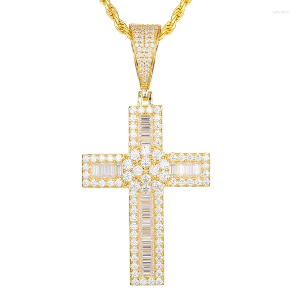 Colliers de pendentif Moissanite S925 Sterling Silver Bling Out Cross Pendants Collier pour hommes Hip Hop Luxurious Jijou du rappeur Gold Couleur