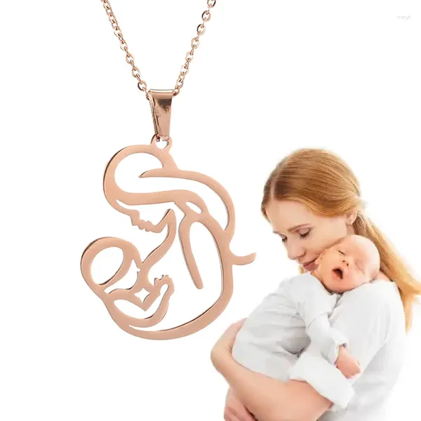 Pendentif Colliers Maman Allaitement Bébé Chaîne Collier En Acier Inoxydable Creux Maman Bijoux Pour La Fête Des Mères Cadeau D'anniversaire