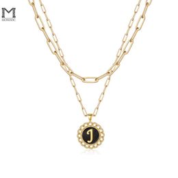 Pendentif Colliers MONOOC collier en or en couches pour femmes 14K véritable plaqué or trombone chaîne à la mode lettre initiale collier délicat bijoux cadeaux G230206