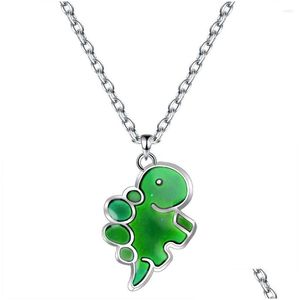 Pendentif Colliers Humeur Mignon Dessin Animé Dinosaure Contrôle De La Température Changement De Couleur Collier Femmes En Acier Inoxydable Chaîne Drop Livraison Jewel Dhuaf