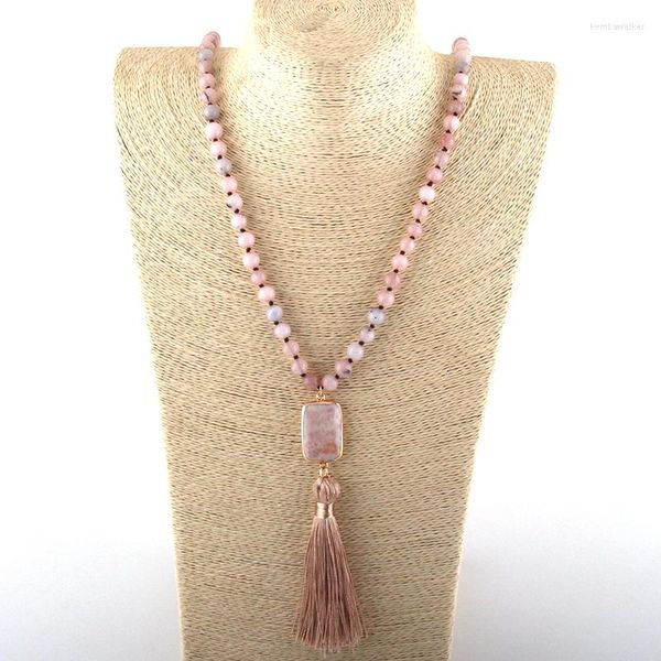 Collares colgantes MOODPC Moda Bohemia Joyería Tribal Piedra Natural Enlace Anudado Beige Borla Mujeres Collar Étnico