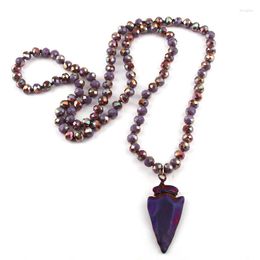 Pendentif Colliers Moodpc Mode Bijoux Cristal Verre Long Noué Hématite Pierre Arrowhead Collier