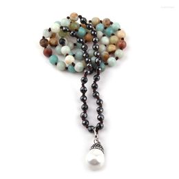 Colliers pendentifs MOODPC mode pierre d'amazonite naturelle nouée perles d'hématite perle pavé femmes collier ethnique