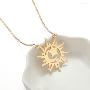 Hanger kettingen maan en ster in sprankelende zon ketting roestvrij staal Koreaanse minimalistische schattige cirkel zonneschijn zonlichtvorm choker