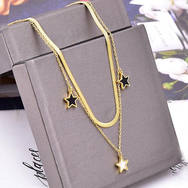 Collares colgantes Luna Negro Blanco Pentagrama Estrella Collar para mujeres Niñas Clavícula Cadena Joyería Regalos