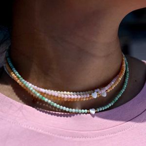 Hangende kettingen Moon Girl of Pearl kralen hart choker mode geverfd natuurlijke schaal ketting voor vrouwen roestvrijstalen kraag femme q240525