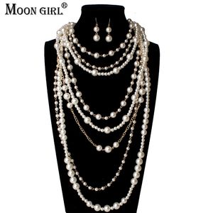 Collares pendientes MOON GIRL Cadena de perlas simuladas de múltiples capas Collar largo Declaración de moda Gargantilla Collar para mujer Joyería de moda 230615