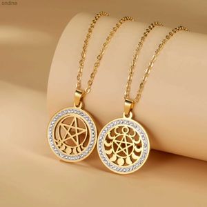 Pendentif Colliers Phase de lune Pentacle clair Zircon pendentif collier en acier inoxydable couleur or tour de cou pentagramme Wiccan bijoux saint valentin cadeau YQ240124