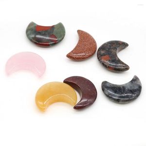 Pendentif Colliers Forme de Lune Pierre Naturelle Agate Jade Oeil de Tigre Sans Trou Décoration DIY Maison Bijoux Fabrication Accessoires