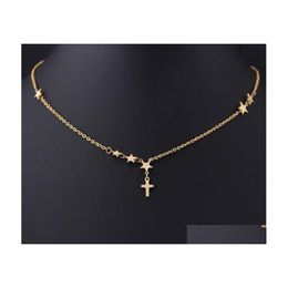 Pendentif Colliers Moon Star Cross Party Collier Femme 316 Acier inoxydable Femelle Collier Bijoux Sier Gold Couleurs Drop Livraison Pend Otf2W