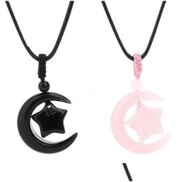 Colliers de pendentif Collier en cristal d'étoile de lune pour femmes Stone naturelle guérison rose rose œil bijoux de gouttes