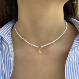 Colliers pendentif collier étoile de lune pour femmes colliers de perles d'imitation boucles en acier inoxydable vintage