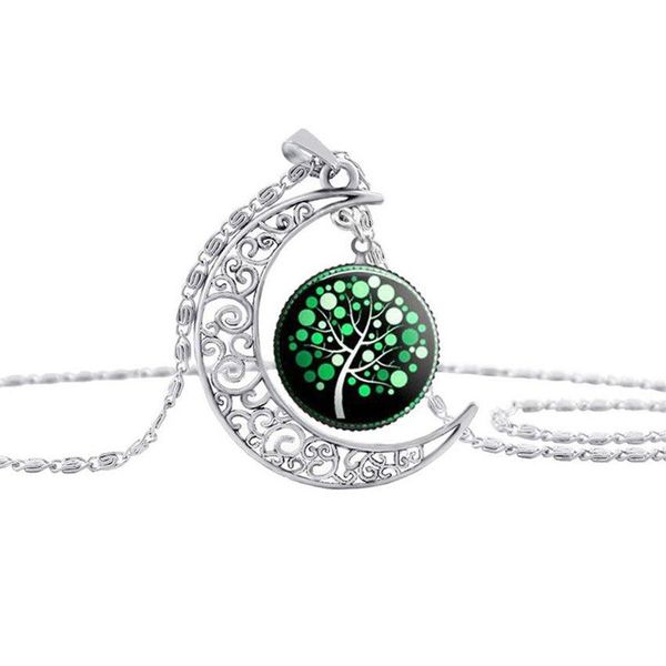 Collares colgantes Luna Árbol de la vida Collar de cabujón de cristal Cadena Tiempo Piedras preciosas Collares pendientes para mujeres Niños Joyería de moda W Dhwcz