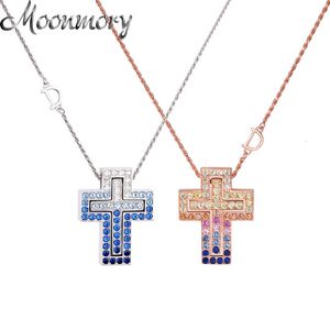 Hanger kettingen Moonmory 100 925 Sterling Silver Christian Double Cross ketting voor vrouw Rose Gold Rope Chain Fijne sieraden 230519