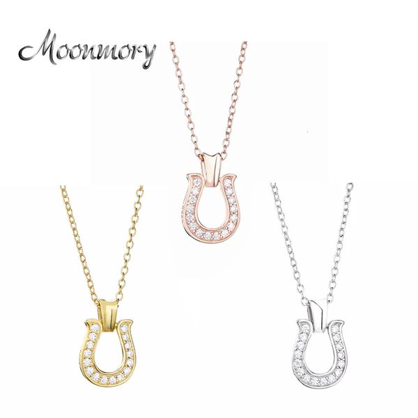 Pendant Necklaces Moonmory 100% 925 argent Sterling trois couleurs fer à cheval pendentif colliers pour femmes clair Zircon japon hommes bijoux en gros 231020