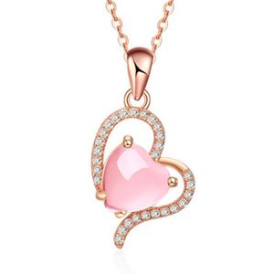 Pendentif Colliers MOONROCY Rose Gold Couleur CZ Rose Opal Collier Collier Coeur Ross Quartz Pour Femmes Filles Cadeau Drop Bijoux