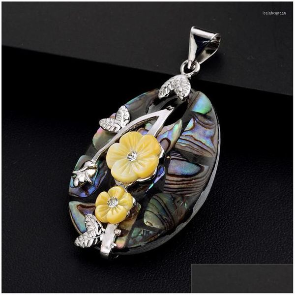 Pendentif Colliers Mop149 Nature Shell Ovale Abalone Bijoux Avec Fleurs Jaunes Pour Femmes Filles 10 Pièces Drop Delivery Pendan Dhgarden Dhors