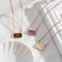 Collares colgantes MOPAI Delicado Multicolor Octágono Piedra Natural para Mujeres Cadenas de Enlace de Aleación de Color Oro 2023 Joyería de Moda