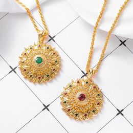 Pendentif Colliers Robe de mariée marocaine Collier Bijoux Plaqué Or Rond Fleur Motif Crysta Accessoires