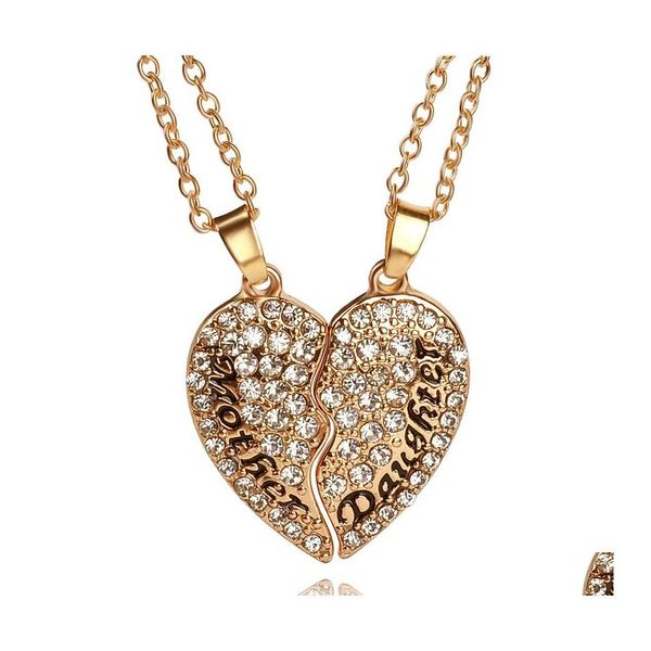 Pendentif Colliers Fête Des Mères Ensemble De Bijoux Blanc Cristal Strass Coeur Mère Et Fille Lettrage Collier Pour Fille Femmes Fashi Otukm