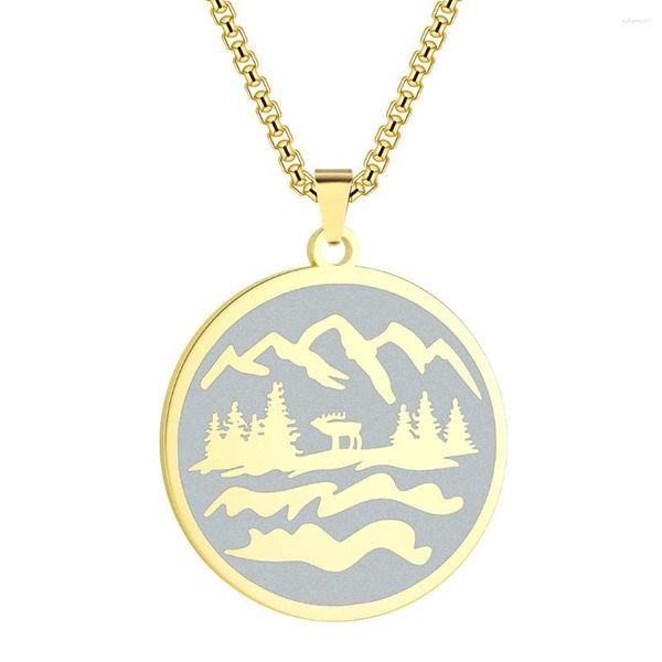 Pendentif Colliers Montagne Collier Médaillon Randonnée Gravé Charme Pour Dames Fête Anniversaire Anniversaire Cadeau Accessori