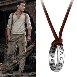 Colliers de pendentif jeu de film Uncharted 4 collier nathan drake cosplay ring cuir code ancien vintage pendant bijoux prop