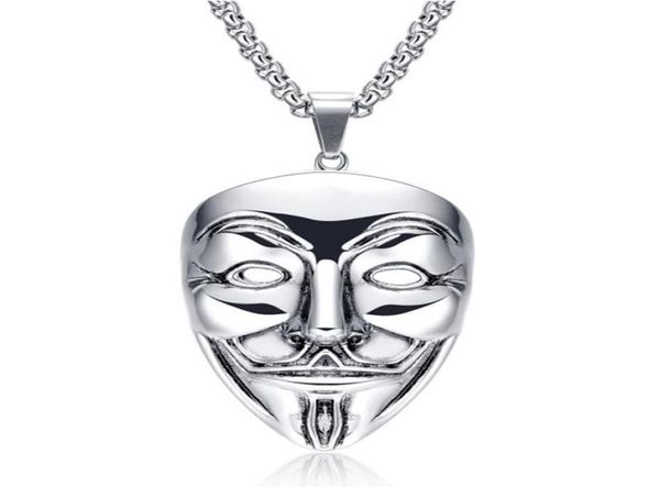 Colliers pendants films Vmens Collar Con Colgante de Acero Cadena Hip Hop Adecuado para Vendetta Anonymous8417818