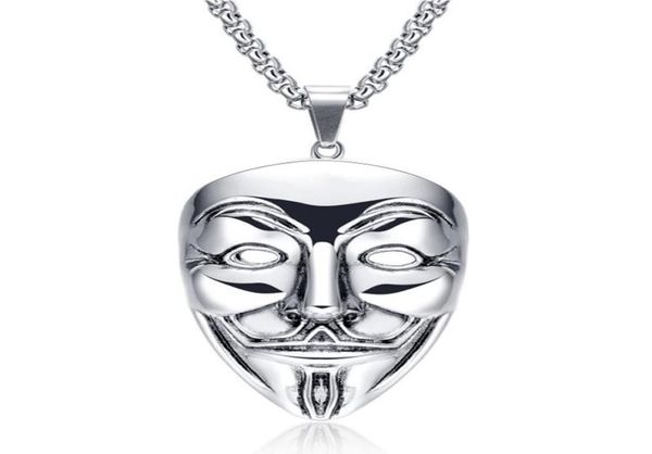 Colliers pendants films Vmens Collar Con Colgante de Acero Inoxydable Cadena Hip Hop Adecuado Para Vendetta Anonymous5464430