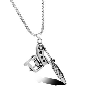 Hanger kettingen mqchun ontwerp gunmetal mini tattoo machine 1pc ketting punkstijl voor mannen hiphop rock sieraden cadeau