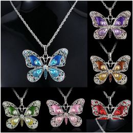 Pendentif Colliers Mticolor Crystal Butterfly Collier Sier Chaînes brillantes Bijoux Femmes Drop Livraison Pendentifs Dhcel