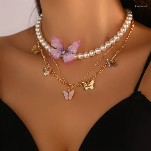 Pendentif Colliers Multicouche Papillon Collier Femme Luxe Imitation Perle Designer Mode Banquet Mariage Clavicule Chaîne Pour Femme