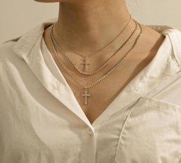 Pendentif Colliers Multi couche brillant cristal croix collier luxueux strass femme bijoux Punk Hip Hop cou collier cadeau 5851302