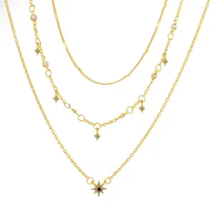 Pendentif Colliers Multi-Couche Star Collier Forme Alliage de Zinc Mignon Zircon Clavicule Chaîne Mode Femmes Bijoux Cadeaux