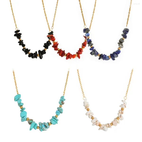 Pendentif Colliers Multicolore en acier inoxydable géométrique perles de pierre naturelle collier de chaîne à la main pour les femmes bohême collier de perles bijoux