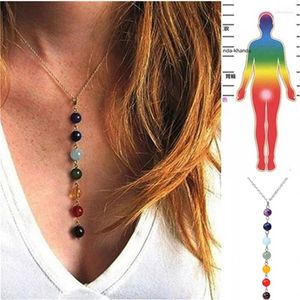 Hanger Kettingen Veelkleurige Yoga Zeven Chakra Agaat Ketting Voor Vrouwen Trui Keten Sieraden Gotische Etnische Festival Gift