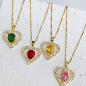 Pendentif Colliers Multicolore Pierre Coeur Collier Romantique Amour Rouge Femme Avec Cristal Doré Designer Bijoux Cadeaux