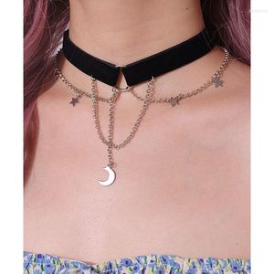 Pendentif Colliers Multicouche Chaîne En Métal Noir Perle Spider Star Moon Collier Pour Femmes Filles Fête Y2K Bijoux Punk Hip Hop Ras Du Cou