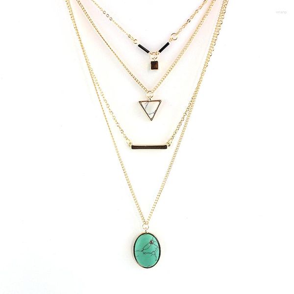 Pendentif Colliers Multicouche Pierre Pendentifs Long Collier 2023 Or Couleur Chaîne Triangle Bar Punk Femme Sne160055