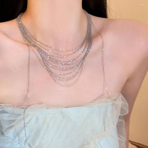 Collares colgantes multicapa de la cuba de clavícula Caja de la cadena 2023 joyas de verano para mujeres color de plata