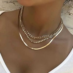 Collares colgantes Multinivel Nuevo collar geométrico para mujer Collar femenino Vintage Color oro Cadena de serpiente Cadenas de cristal Regalo de joyería al por mayor T231213