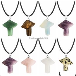 Colliers pendentif champignon pierre précieuse pendentif collier pour femmes hommes guérison naturelle Chakra Quartz cristal roche charme tour de cou bijoux 45 Dhr5F