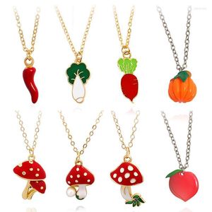 Collares pendientes Seta Pimienta Repollo chino Rábano Calabaza Melocotón Collar Verduras Fruta Esmalte Joyería Para Niños Regalo Colgante Sidn22