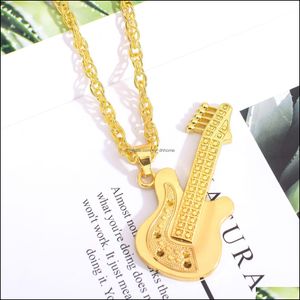 Hanger Kettingen Muziek Gitaar Ketting Voor Mannen Sieraden Tone Sier/Goud Kleur Mens Geel Goud Hip Hop Jewelr Yydhhome Drop D Yydhhome Dhbyr