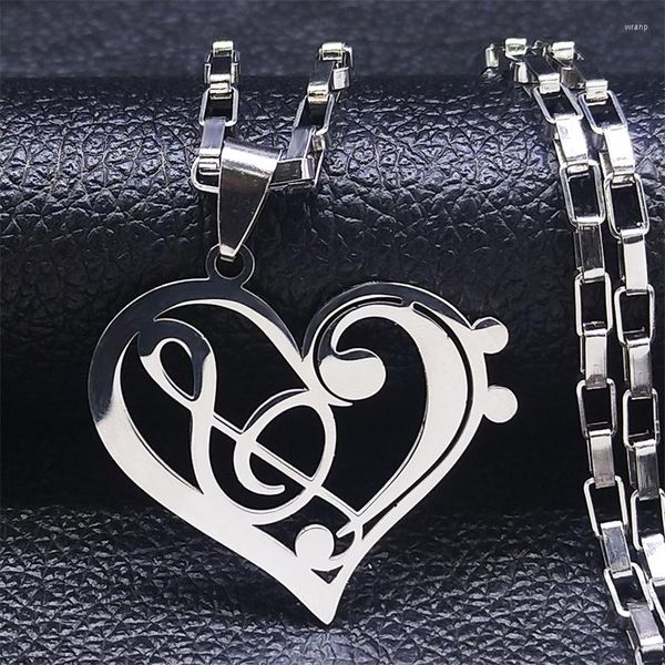 Collares pendientes música corazón cadena de acero inoxidable para mujeres infinito amor nota de triple joyería Collares De Mujer N1147S06