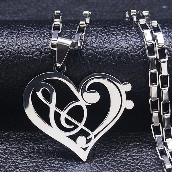 Pendentif Colliers Musique Coeur En Acier Inoxydable Chaîne Pour Femmes Infinity Love Note De Treble Jewery Collares De Mujer N1147S06